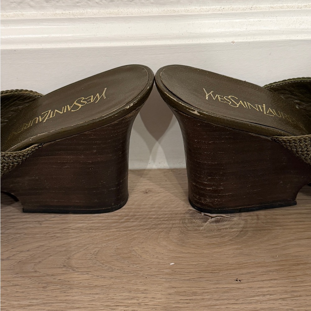 Yves Saint Laurent Olive Woven Mules - Picture 7 of 8